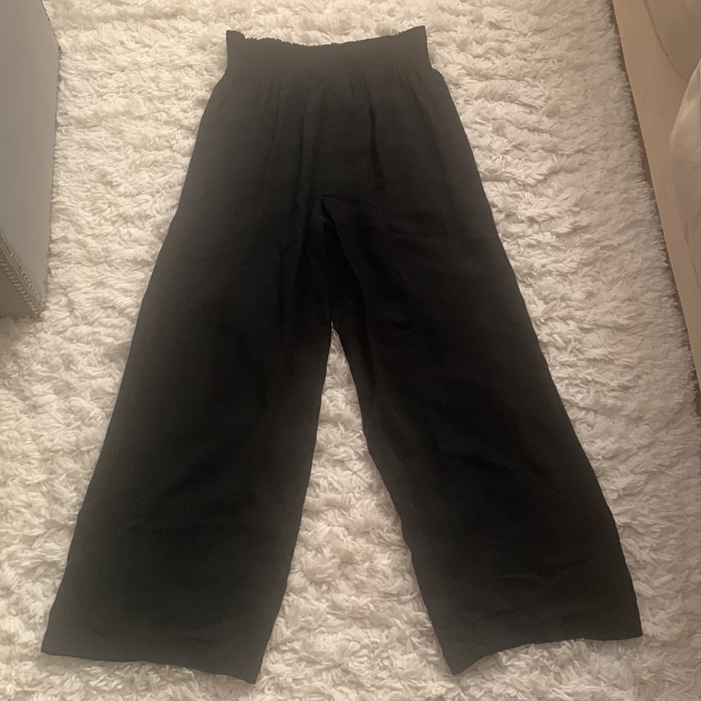 VINTAGE Black Silk Sheer Wide Leg Smocked Waist Pants